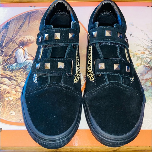 NWOT Sz-3 Youth Vans-Black Suede w/πPrint & Small Studs-4 Grade School Age Kidsπ - Picture 8 of 16